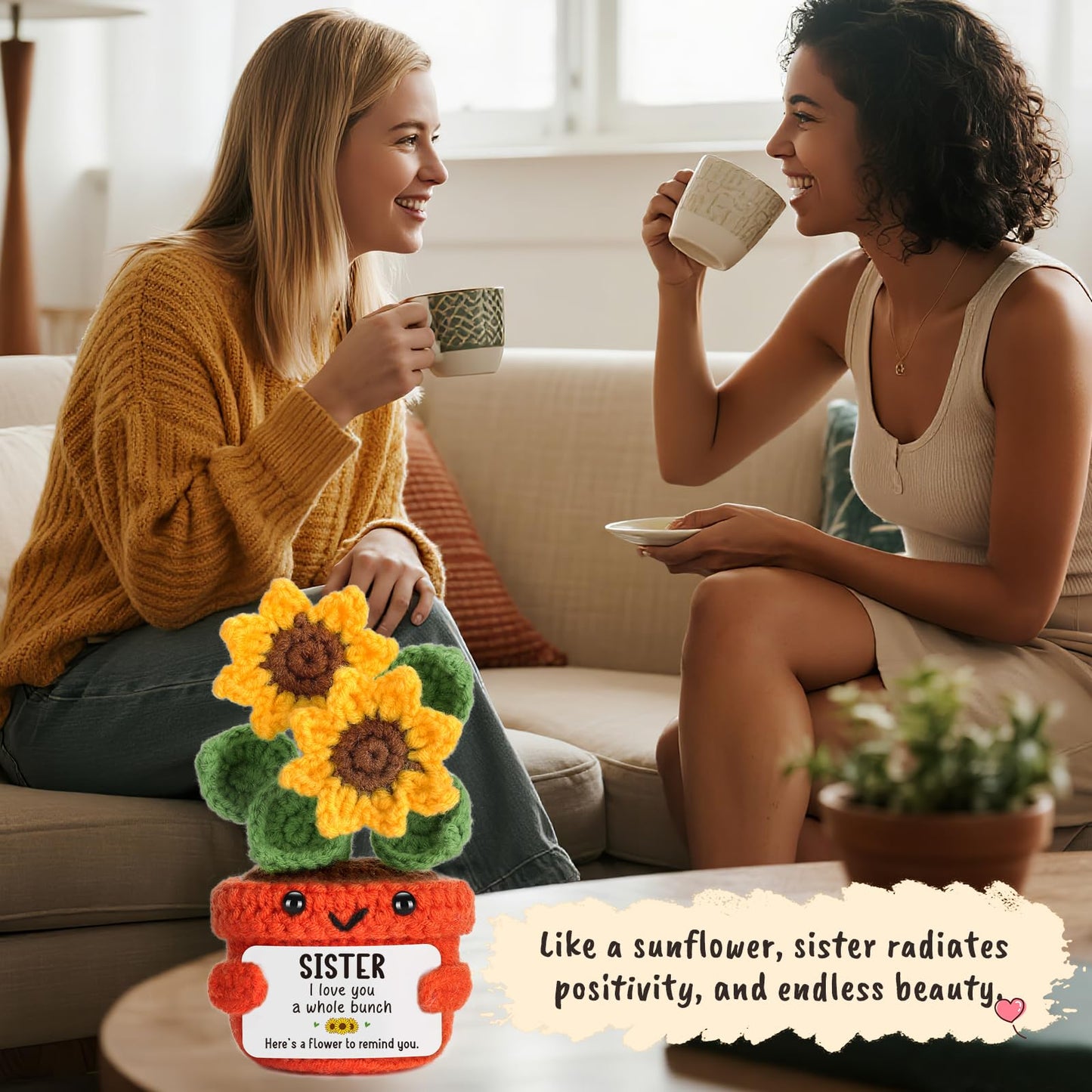 Sister Gifts for Christmas Birthday Big Sister Gift for Women Girls mature-themed Little Older Best Sister in Law Thinking of You Valentines Thanksgiving Christmas Mothers Day Present Cute Handmade Sunflower