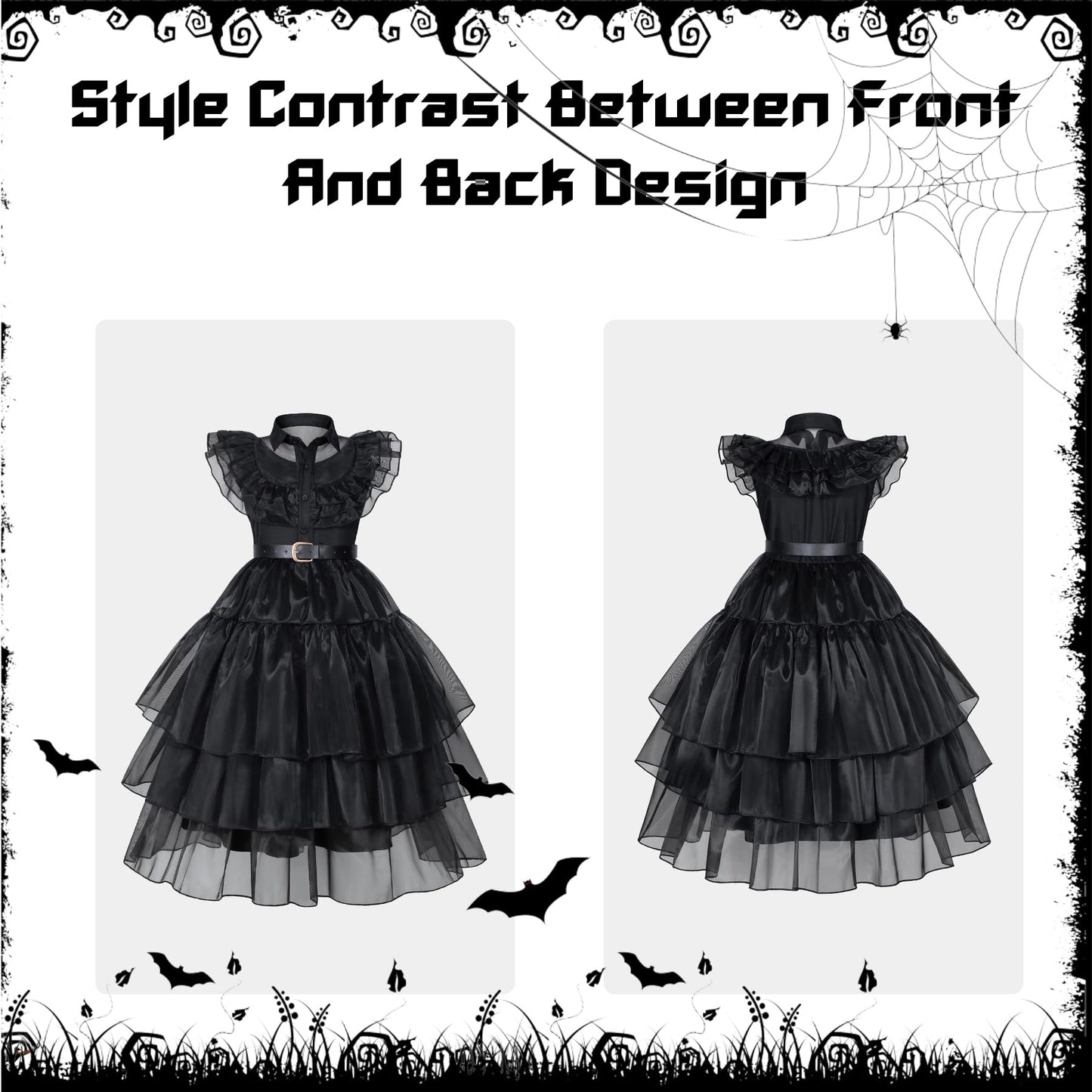 Black costume girls dress for Kids Black Dress Costume for Girls Halloween Cosplay Party (9-10 Years)