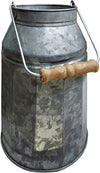 Vintage Galvanized Metal-Decorative Milk Pail w/ Wood Handle