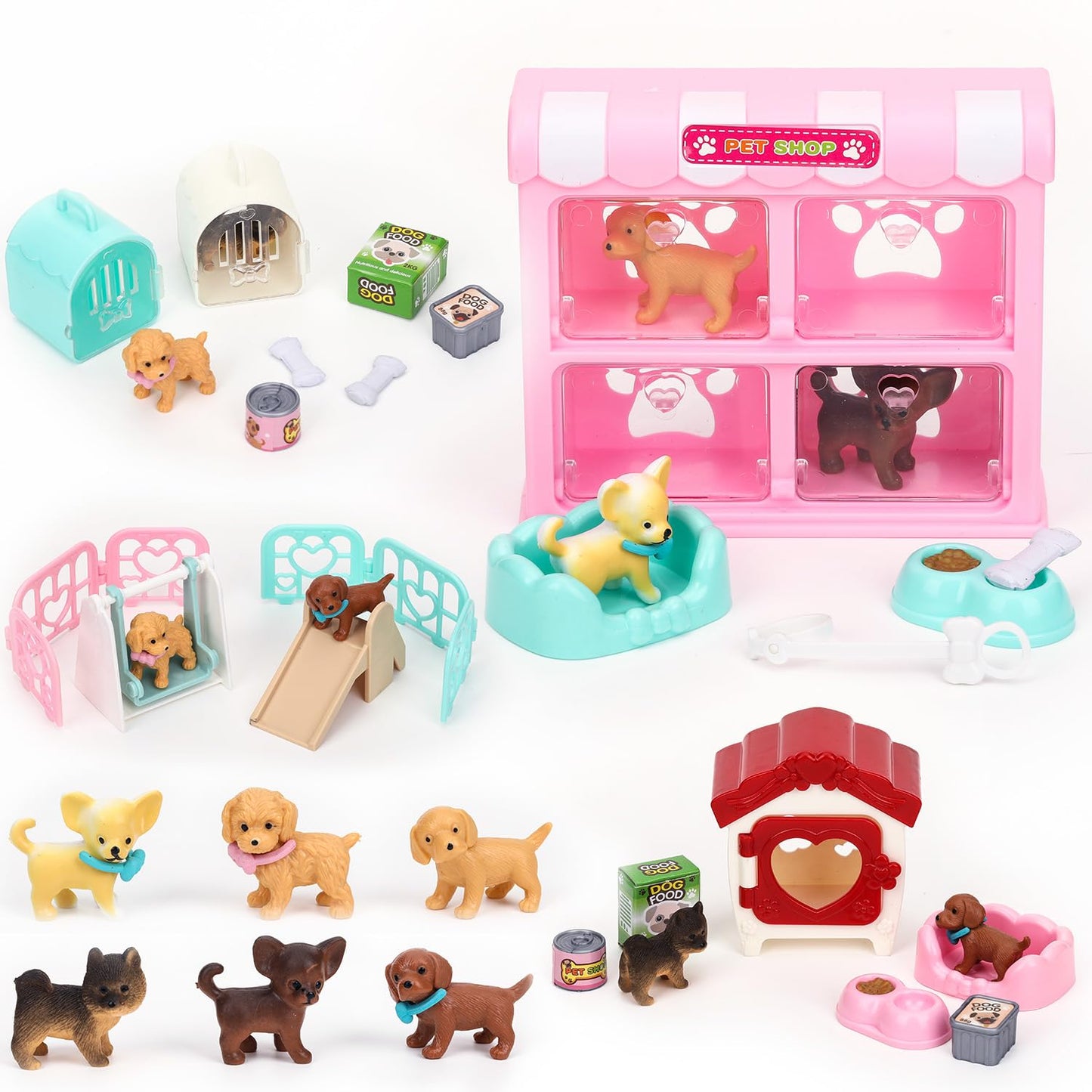 SweetAce 32Pcs Dog Toys for Kids Pretend Play Dog Figures Playset Toddlers Toy Interactive Puppy Role Play Set Realistic Dogs Ca