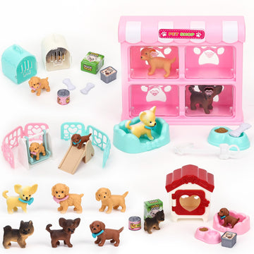 SweetAce 32Pcs Dog Toys for Kids Pretend Play Dog Figures Playset Toddlers Toy Interactive Puppy Role Play Set Realistic Dogs Ca