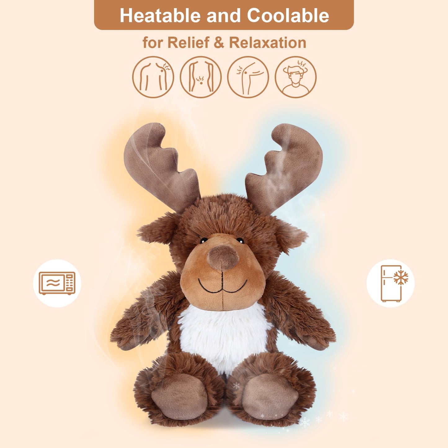 Suzzipals Heatable Coolable Moose Stuffed Animals, Microwavable Stuffed Animal Heating Pad For Cramps, Lavender Scent Stuffed Mo