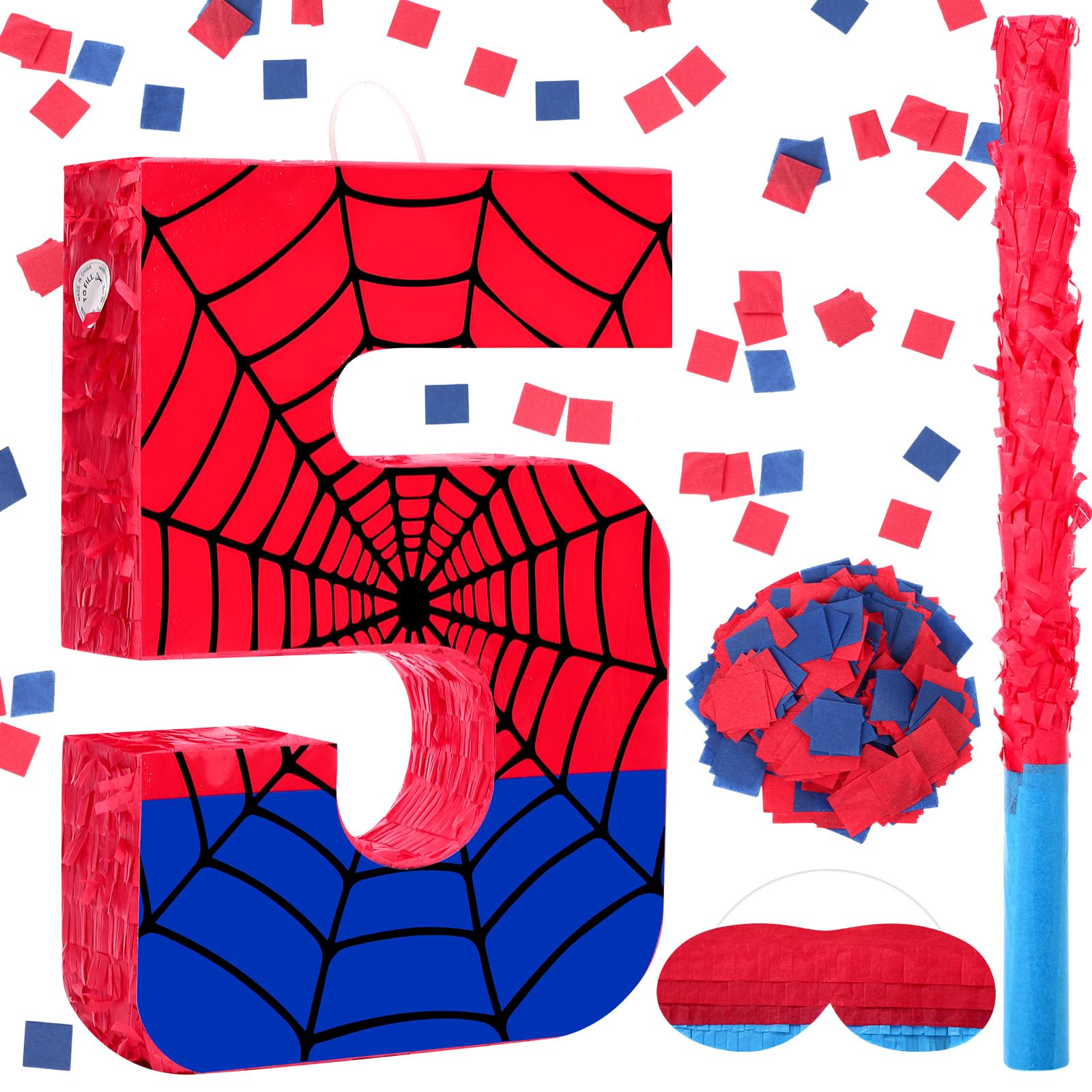 Simgoing Number 5 Spider Web Piata Bundle with Blindfold Small Piata Birthday Party Decoration for Mexican Fiesta Cinco De Mayo 