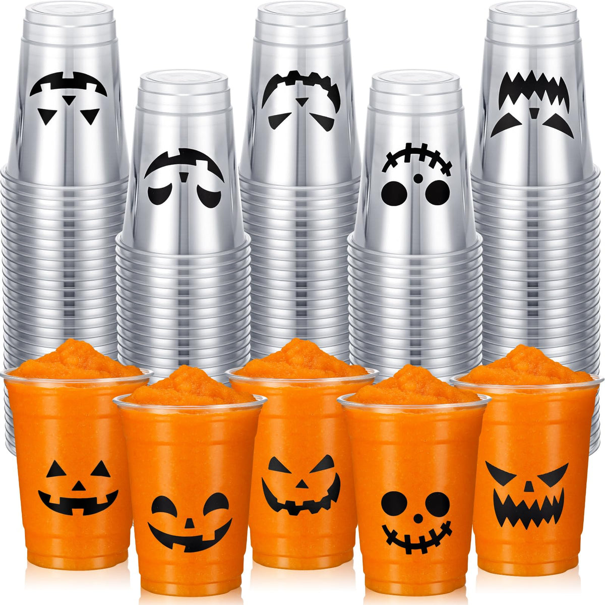 CHENGU 50 Pcs Halloween Disposable Plastic Cups 12 oz Clear Plastic Cups