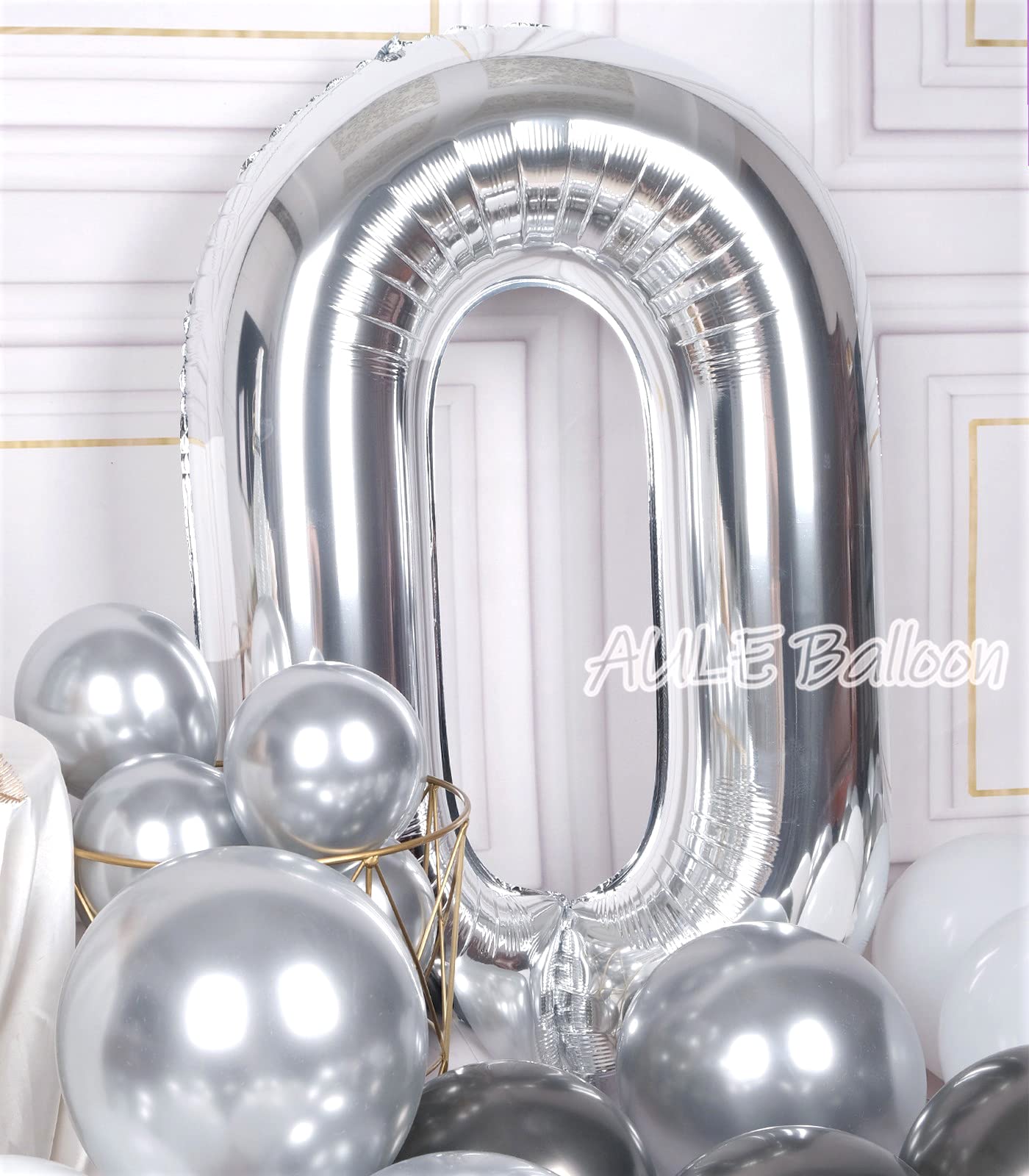 Aule 40 Inch Big Silver 0 Balloon Number Large Foil Helium Number Balloons 0-9 Jumbo Giant Happy 0Th Birthday Party Decorations