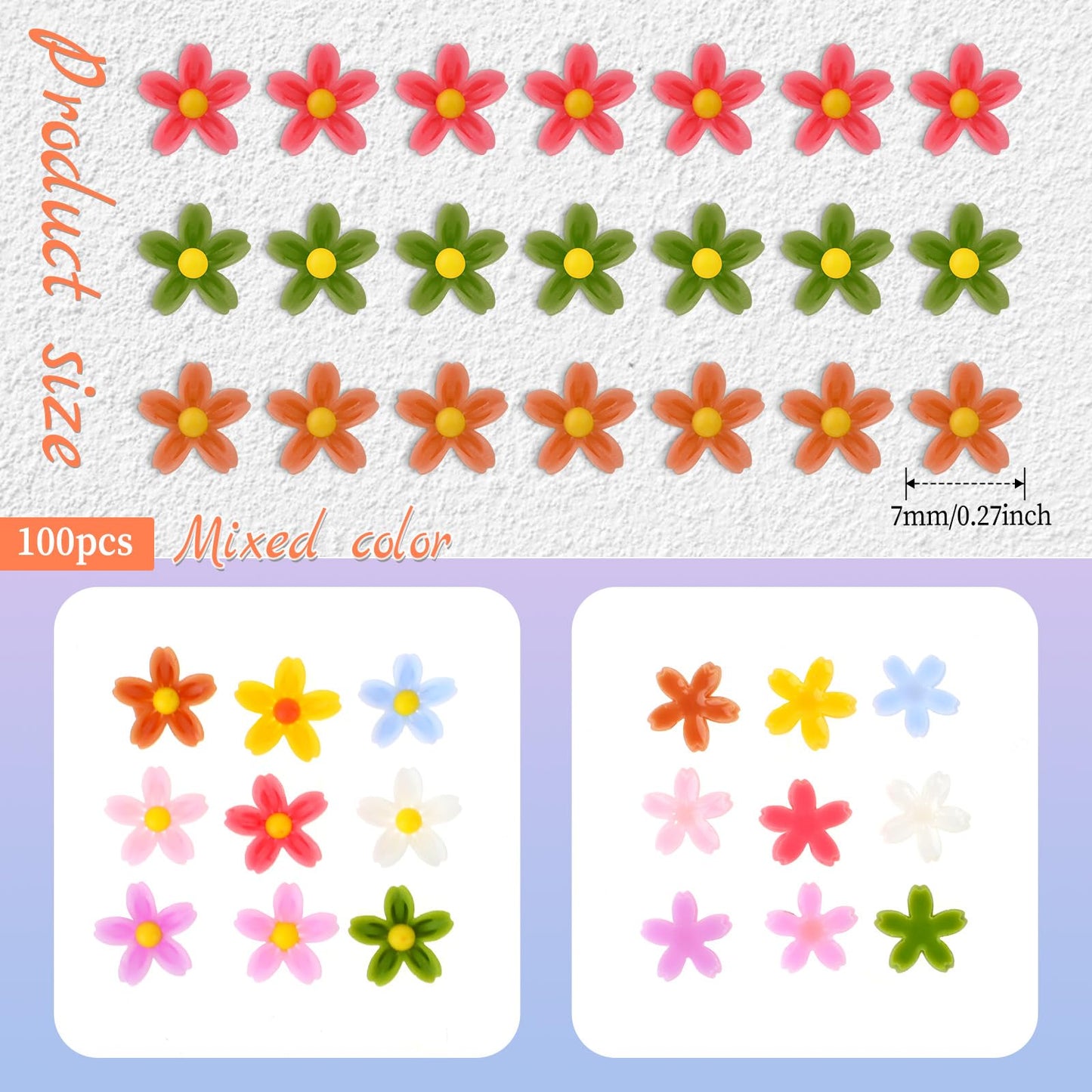 100 PCS Micro Resin Daisy Blooms Flower Beads Garden Miniature Polyresin Flowers Mini Accessories Flowers for Crafts Miniature F