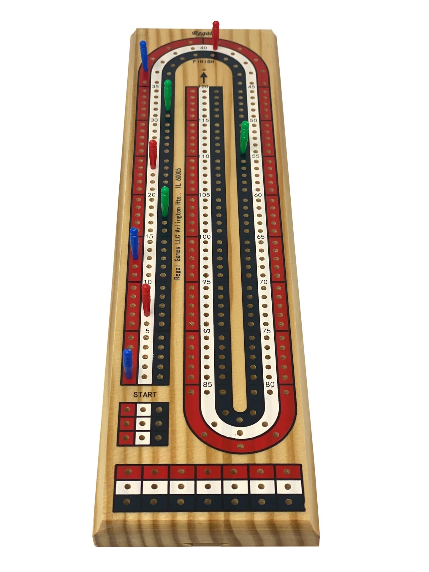 Regal Games Cribbage Board Game Set With Unique Wooden Cribbage Board (11' X 4.5' X 2.75') & 9 Multi-Colored Cribbage Pegs - Family Fun Game Night - Ideal For 2-4 Person