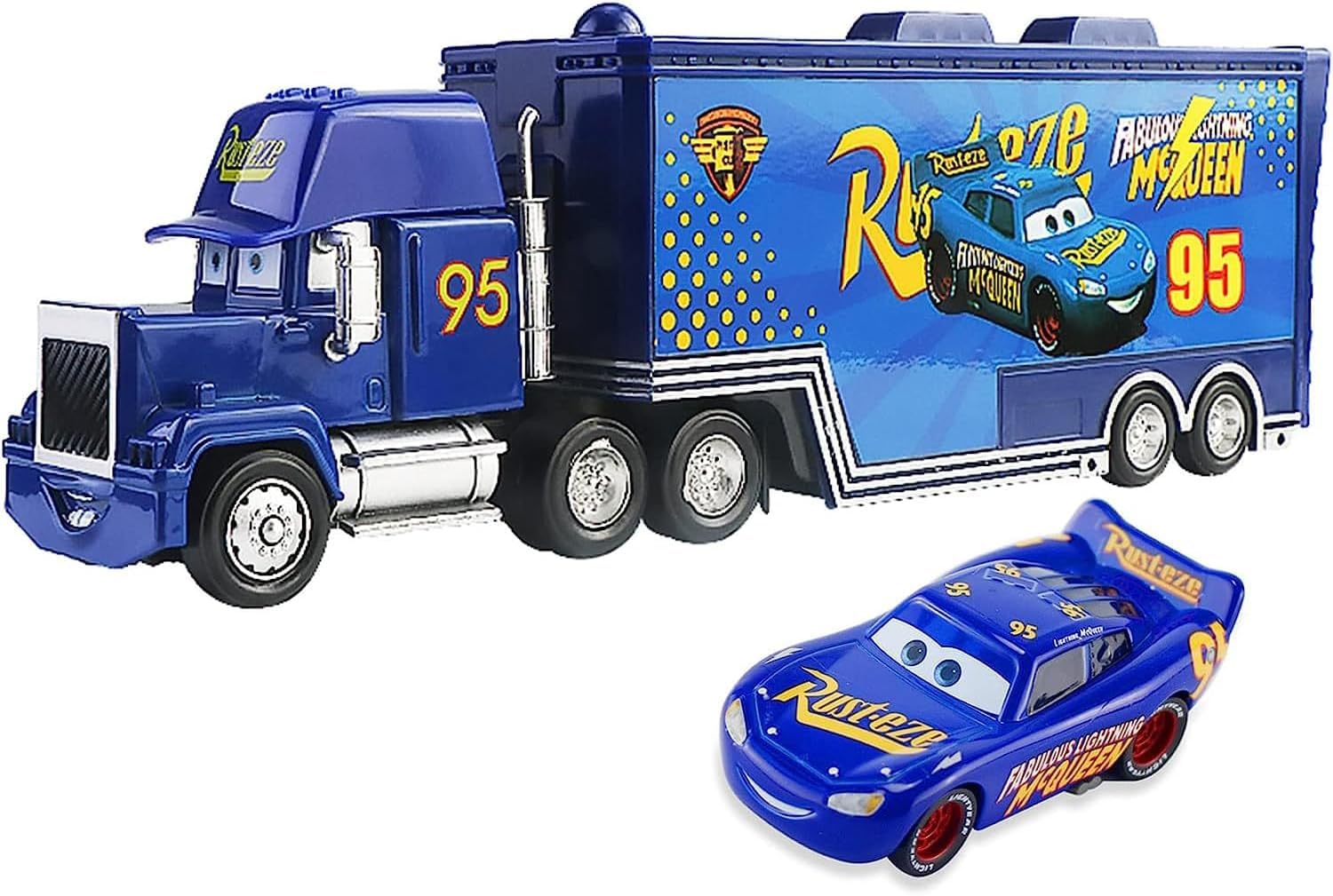 wltk Movie Cars 2 3 Hauler Mack Truck Blue NO.95 & Fabulous Lightning McQueen Speed 2PCS Vehicles