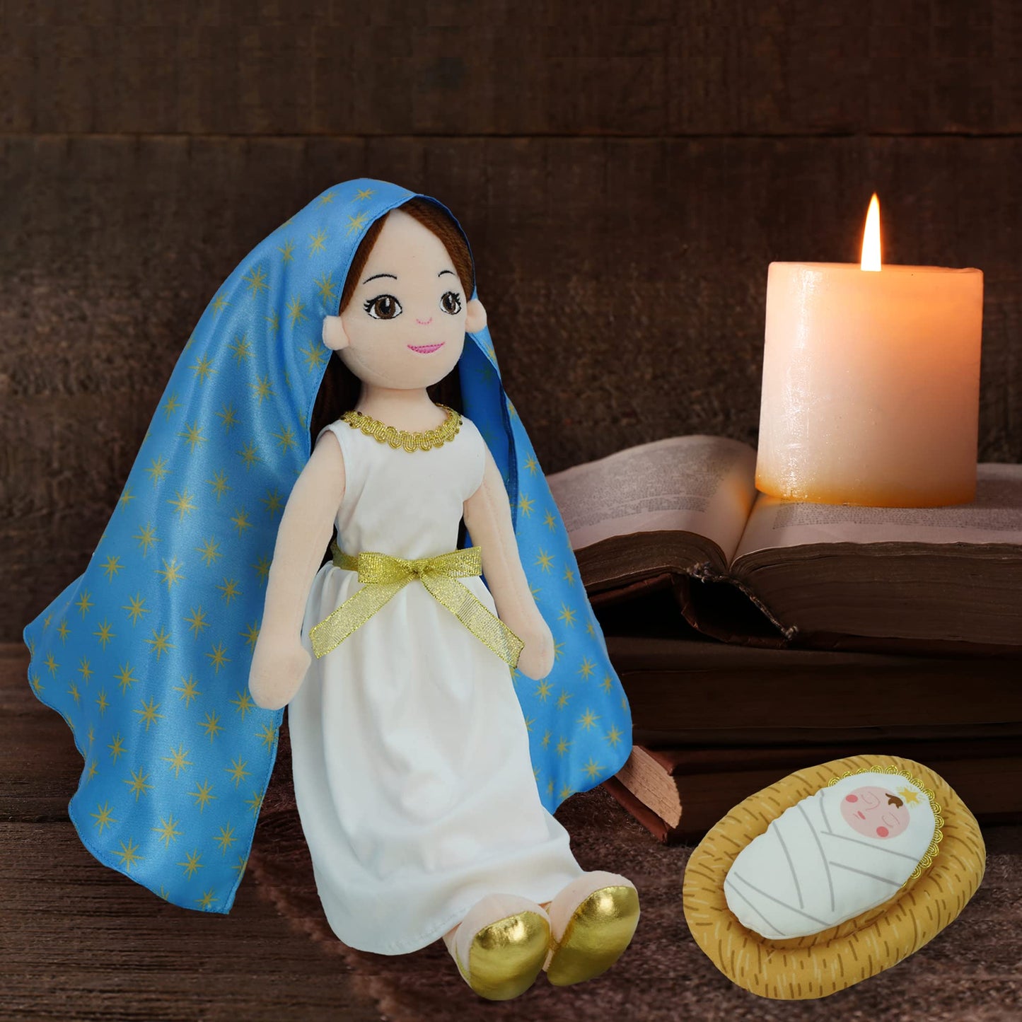 June Garden 14'' Plush Religious Figure - Blessed Virgin Mary And Baby Jesus Playset