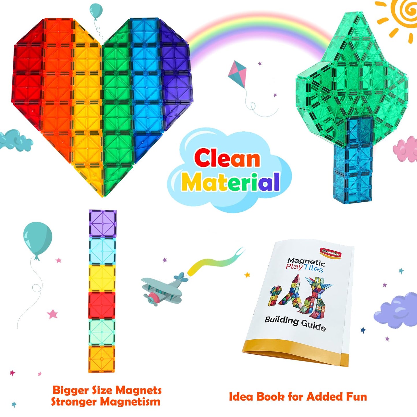 Gemmicc Magnetic Tiles, Magnet Toys Building Blocks For Kids, Stem Approved Educational Toys, Starter Set Magnet Puzzles Stacking Blocks,Sensory Montessori Toys For Boys Girls