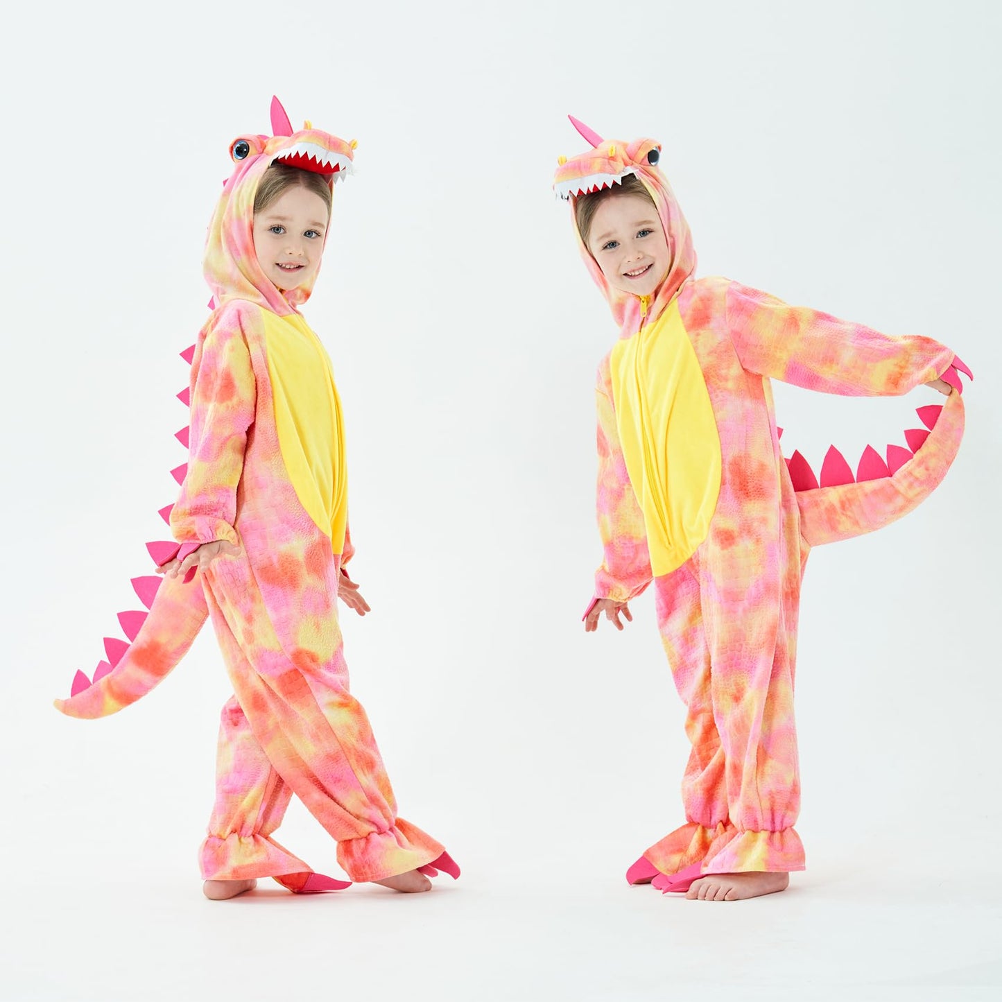 Dearsun Child'S T-Rex Dinosaur Costume Dinosaur Costume For Kids Fancy Dress Costume Hooded Romper Jumpsuit (Xs/90, Pink)