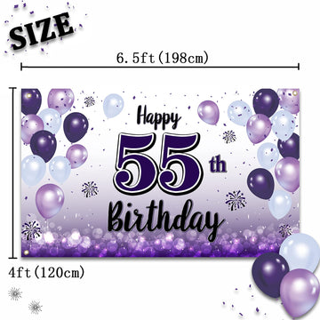 LASKYER Happy 55th Birthday Decorations,55th Purple Balloon Large Birthday Banner Backdrop Sign,55 Years Old Bday Party Supplies