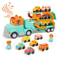Transport Car Carrier Truck Toys for 2 3 4 5 Years Old Kids, 30in Foldable Track Trailer with Light and Sound Effects, Best Gift