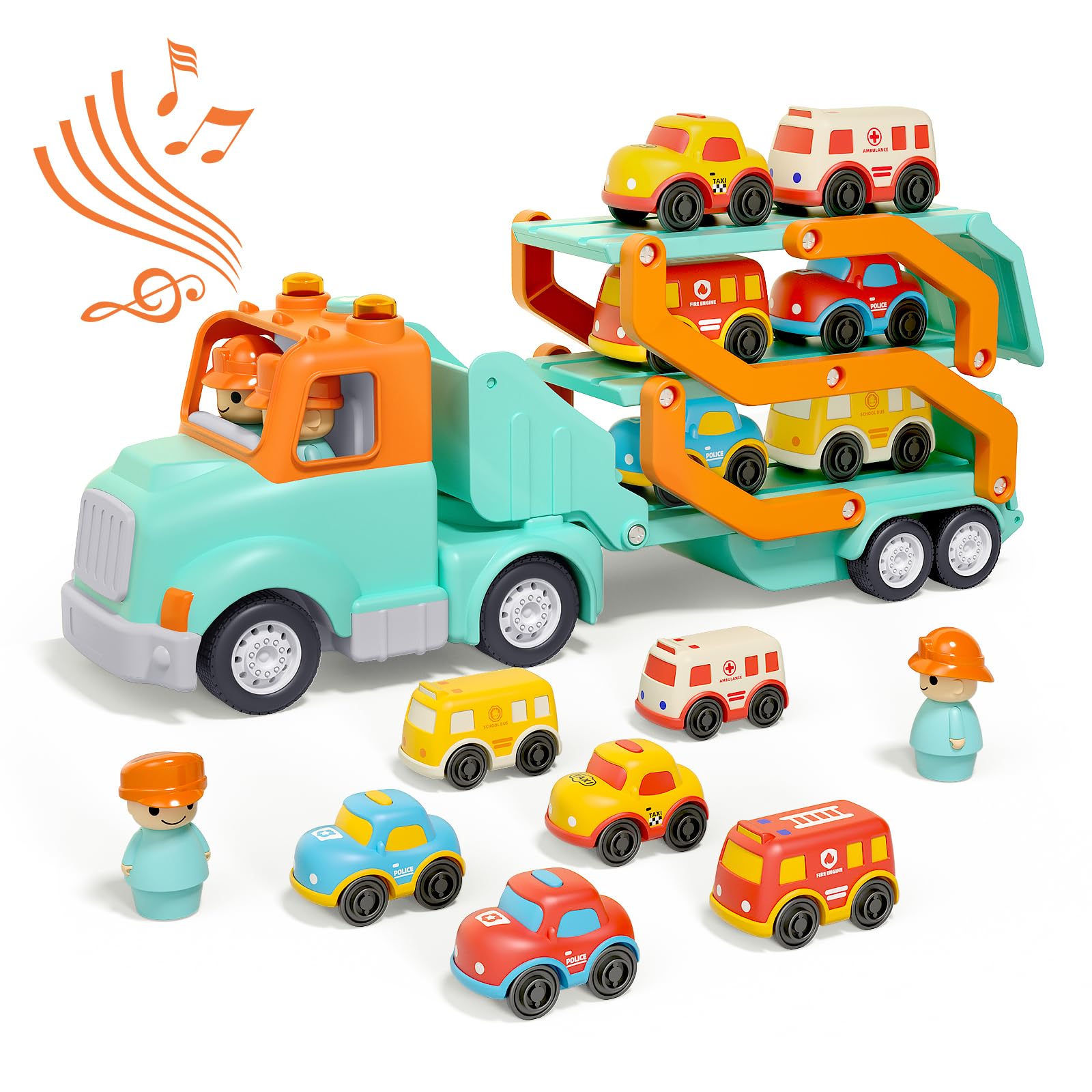 Transport Car Carrier Truck Toys for 2 3 4 5 Years Old Kids, 30in Foldable Track Trailer with Light and Sound Effects, Best Gift