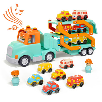 Transport Car Carrier Truck Toys for 2 3 4 5 Years Old Kids, 30in Foldable Track Trailer with Light and Sound Effects, Best Gift
