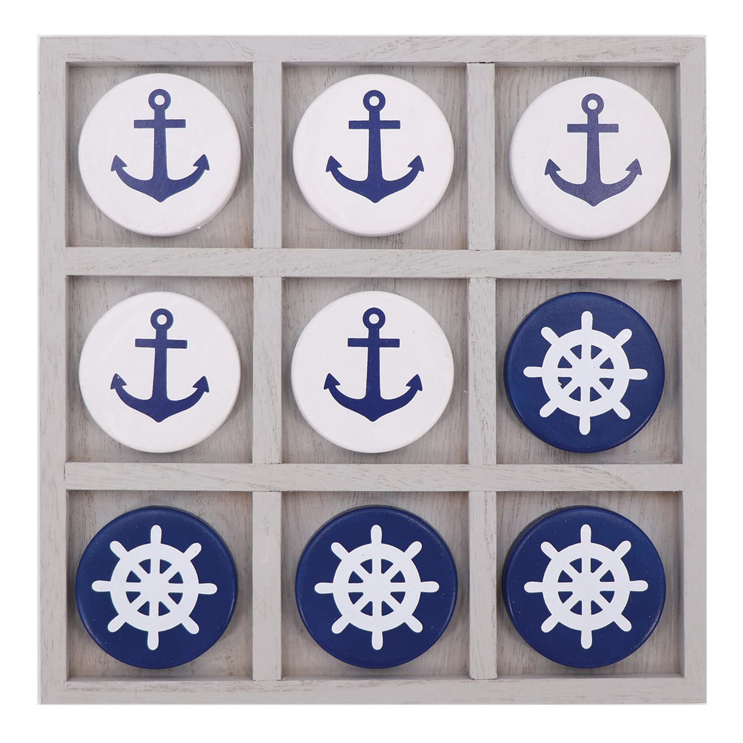 Dennis East Nautical Beach Decor Tic Tac Toe Wooden Game Set - Blue, Perfect for Families and Boat Lovers