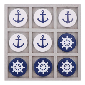 Dennis East Nautical Beach Decor Tic Tac Toe Wooden Game Set - Blue, Perfect for Families and Boat Lovers