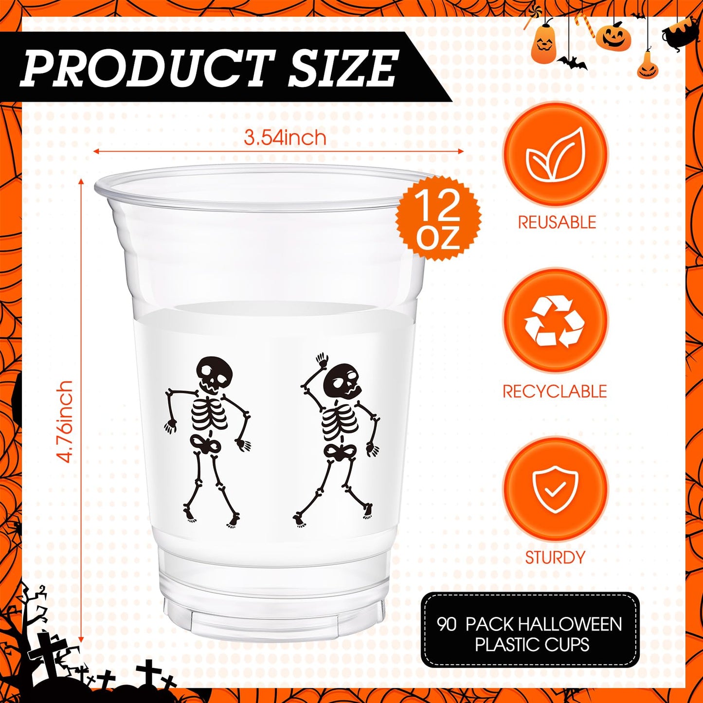 Sliner Halloween Party Plastic Cups 12 oz Halloween Disposable Cups Blood Splattered Skeleton Printed Design Halloween Cups for