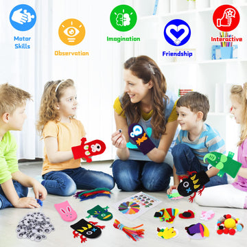 12 Pieces Diy Hand Puppets Making Kit Felt Sock Creative Art Craft Making Your Own Puppets Colorful Pompoms Wiggle Googly Eyes S