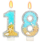 ElekFX 18th Birthday Candle for Cake, Beach Starfish Sequins Number Cake Candles, 2.76 inch Number 18 Happy Birthday Candle, Cak