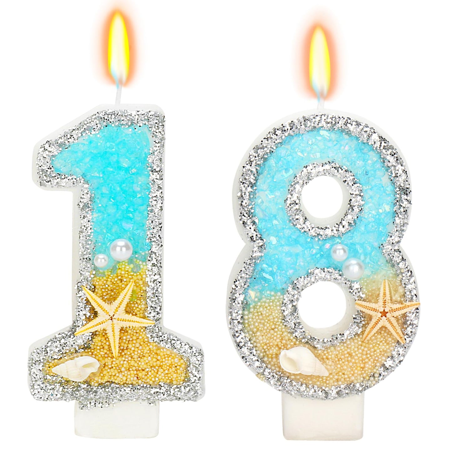 ElekFX 18th Birthday Candle for Cake, Beach Starfish Sequins Number Cake Candles, 2.76 inch Number 18 Happy Birthday Candle, Cak