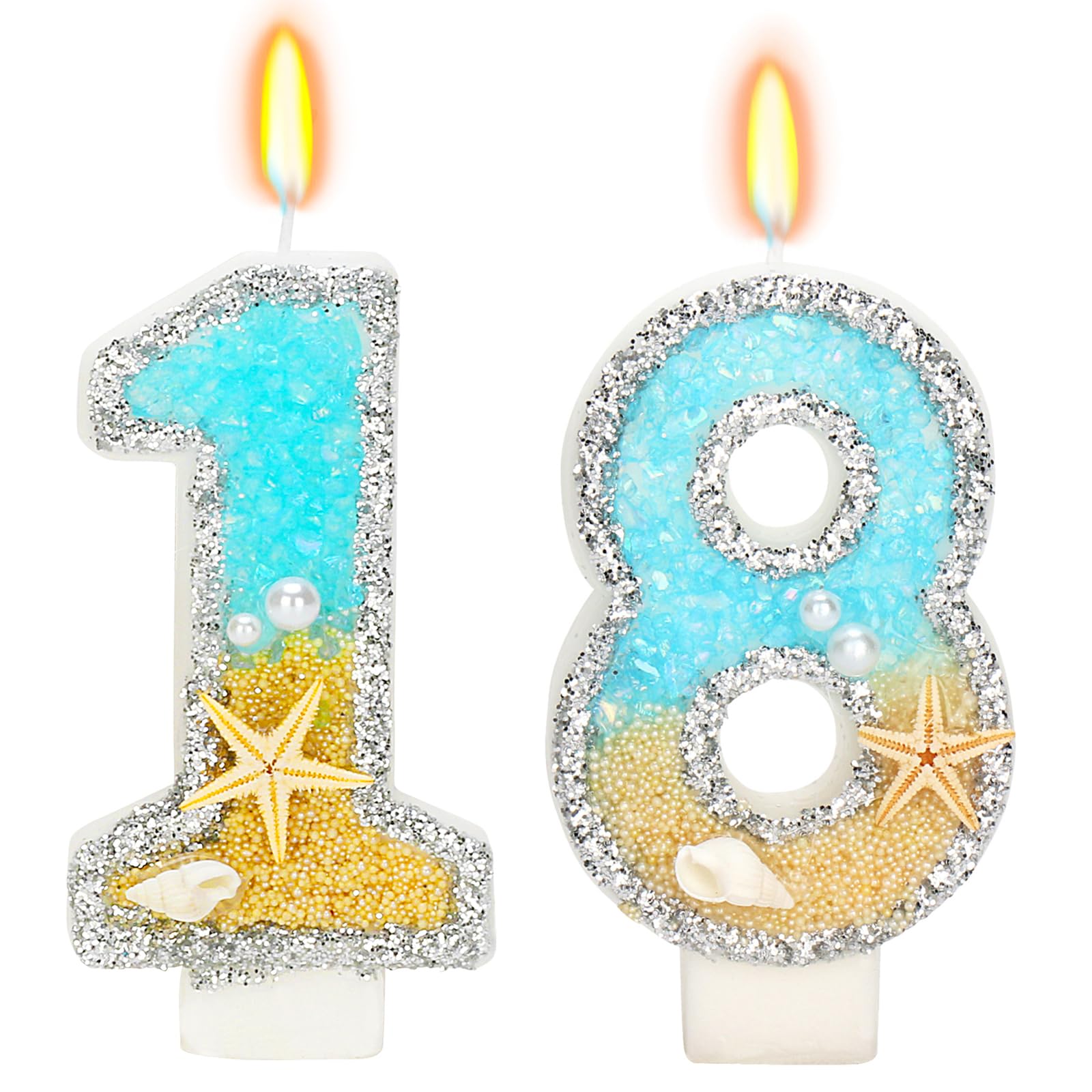ElekFX 18th Birthday Candle for Cake, Beach Starfish Sequins Number Cake Candles, 2.76 inch Number 18 Happy Birthday Candle, Cak