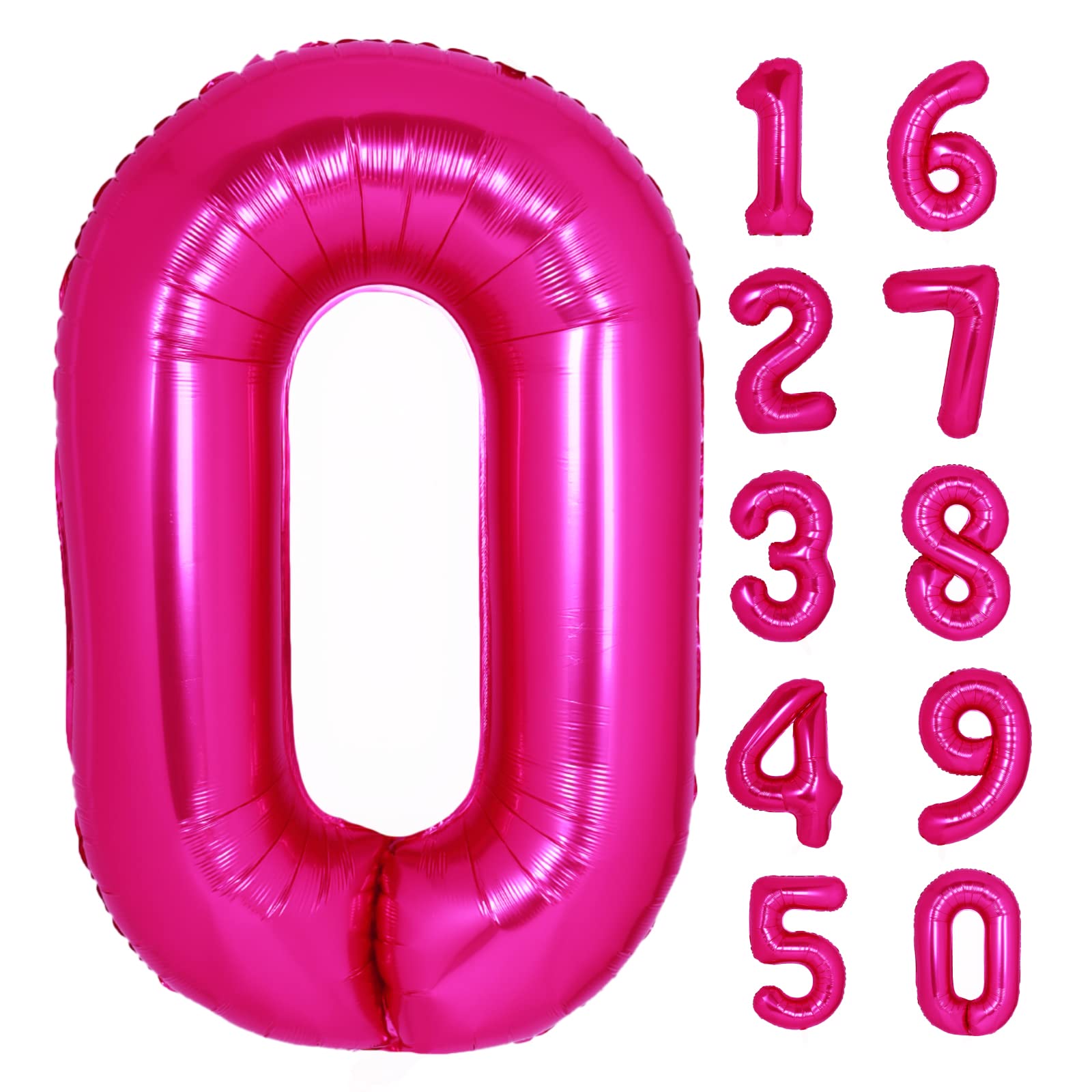 40 Inch Giant Hot Pink Number 0 Balloon, Helium Mylar Foil Number Balloons For Birthday Party, 0 Balloon Birthday Decorations Fo