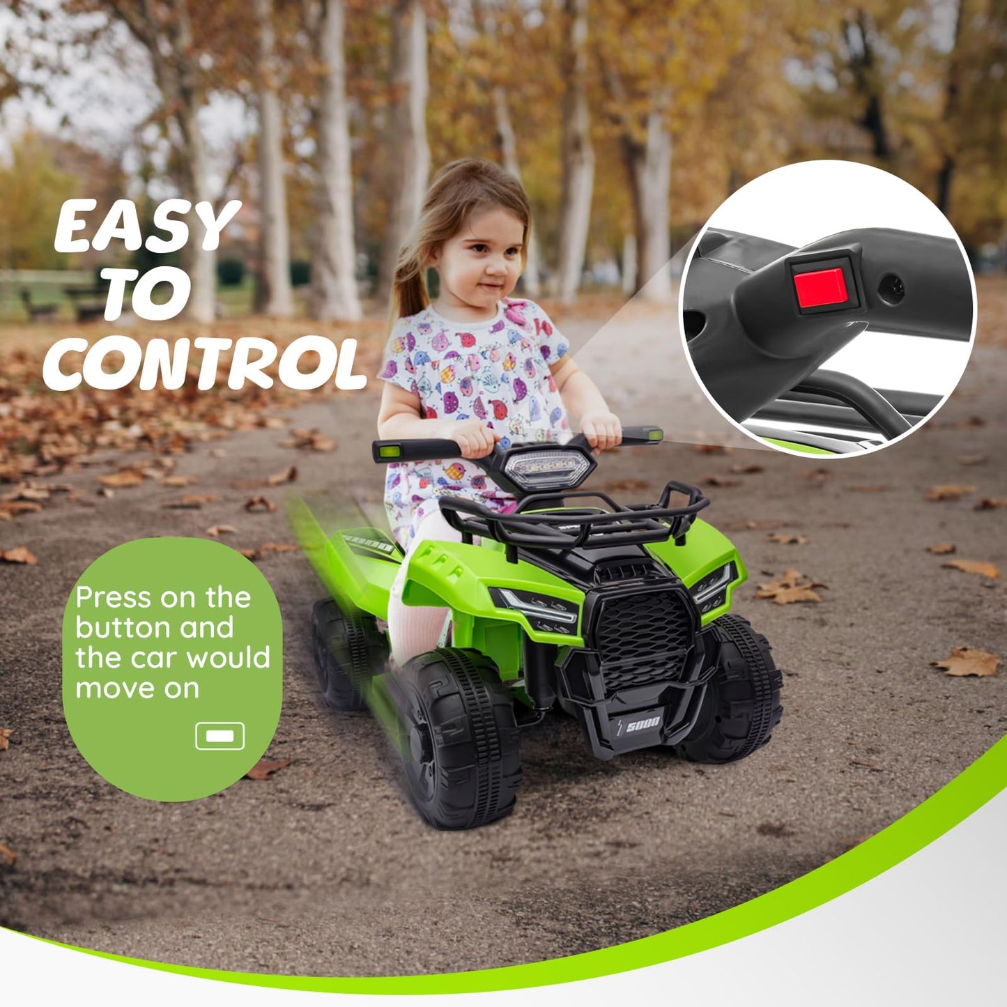 Forever Source Kids ATV, 6V Battery Powered 4 Wheeler, Max Speed 1.2mph, Green, Large, Ideal for Toddlers Aged 1.5-3 Years Old