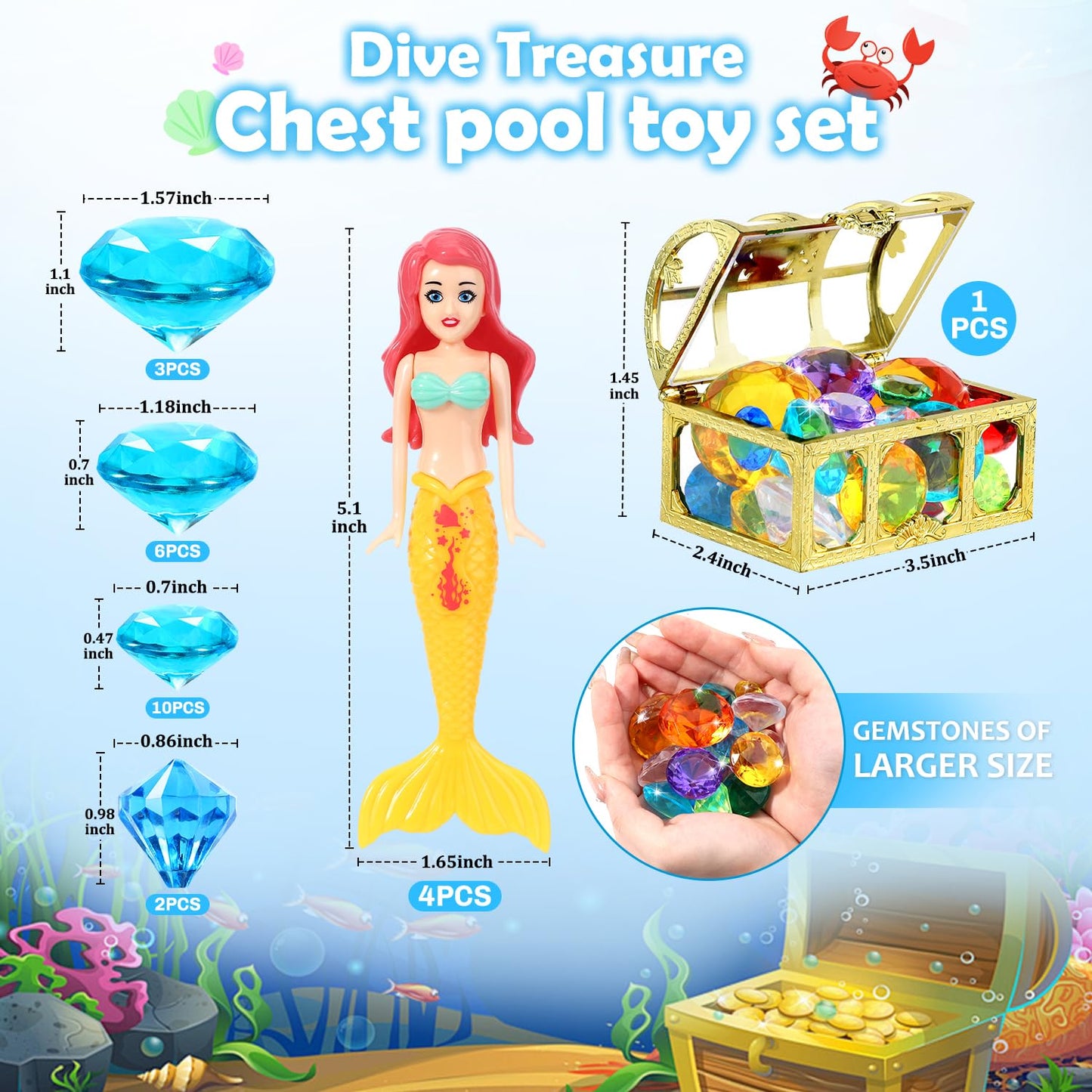 Eimmbd 26Pcs Diving Gem Pool Toys Colorful Diamonds Bath Toys Set With Treasure Pirate Box Summer Swimming Diving Toys For Boys