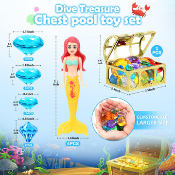 Eimmbd 26Pcs Diving Gem Pool Toys Colorful Diamonds Bath Toys Set With Treasure Pirate Box Summer Swimming Diving Toys For Boys