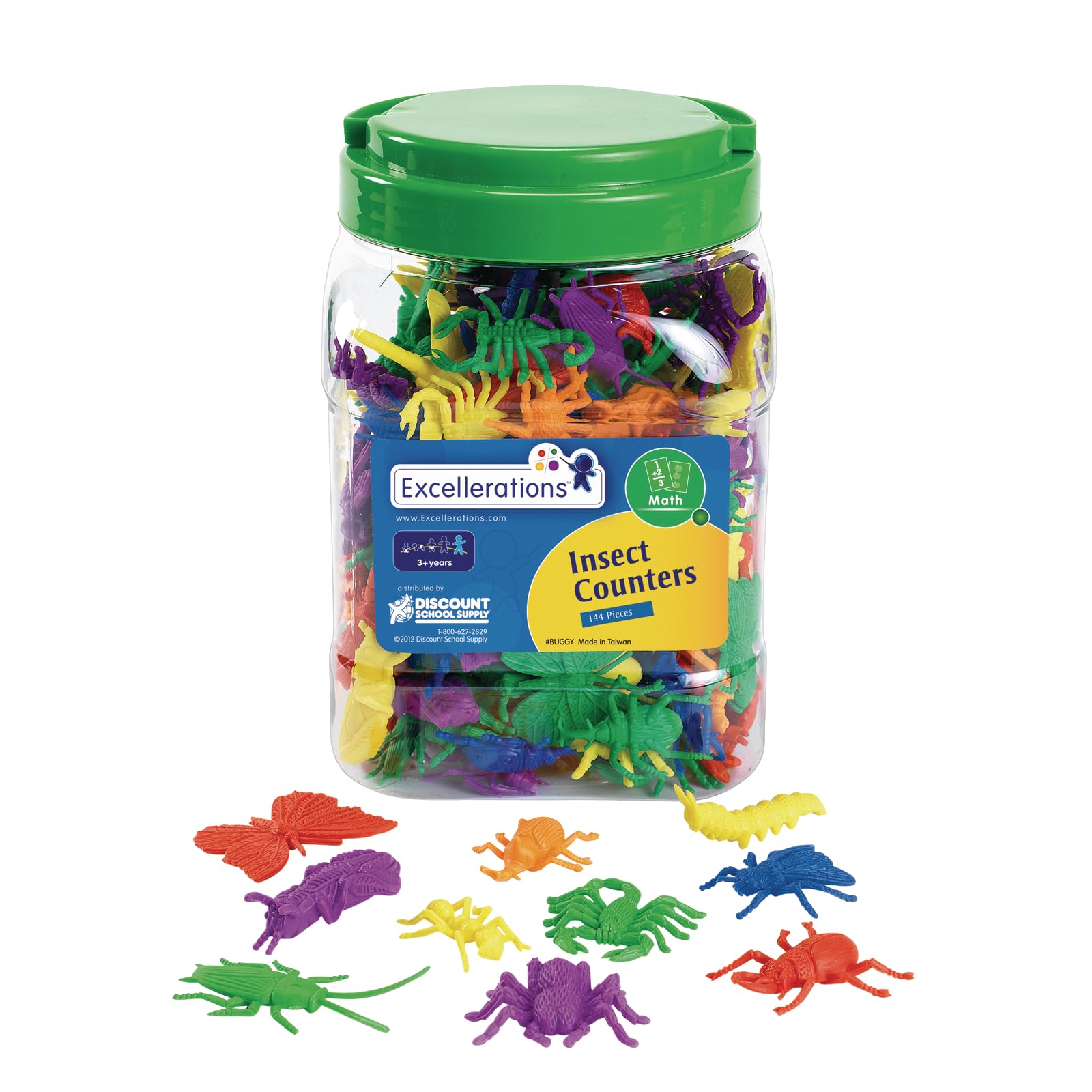Excellerations Math Manipulatives Set Of 144 Bug Counters 1-1/2 Inches -2 Inches, Stem Educational Toy For Mathematics, Preschool (Item # Buggy)
