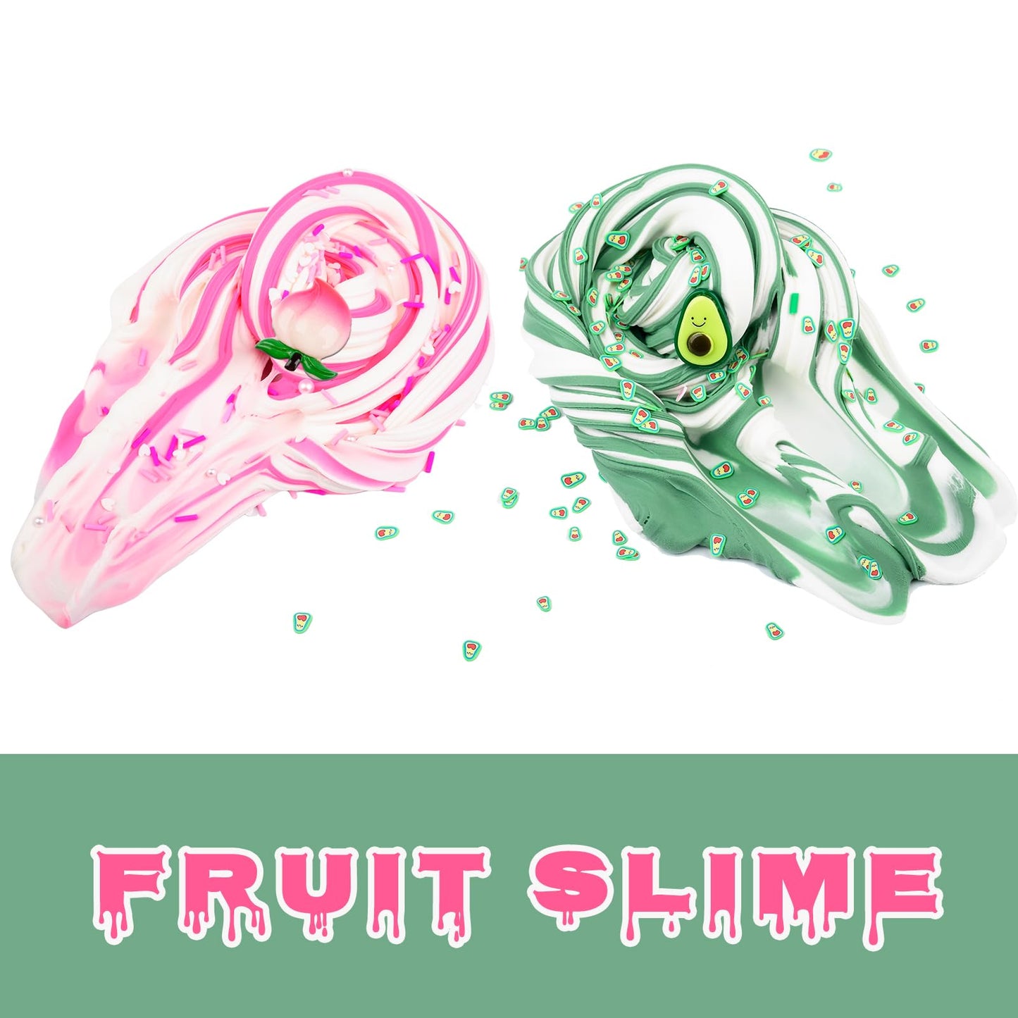 2 Pack Dual Colored Butter Slime Kit,Peach Slime,Avocado Fruit Slime,Non Sticky,Super Soft Sludge Toy,Birthday Gifts For Kids 4-