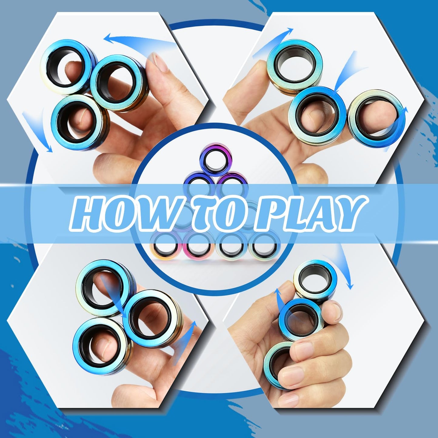 Jawhock 9 Pack Magnetic Rings Fidget Toy Set|Magnetic Fidget Rings For Adhd Stress Relief| Colorful Fidget Toy Rings For Training Relieves Autism Anxiety|Great For Kids&Teens