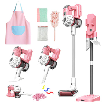 SMILESSKIDDO 3-in-1 Kids Vacuum That Really Works - Toy Vacuum Includes 3 Nozzles, Apron, Cleaning Cloth, Duster & Colorful Bead