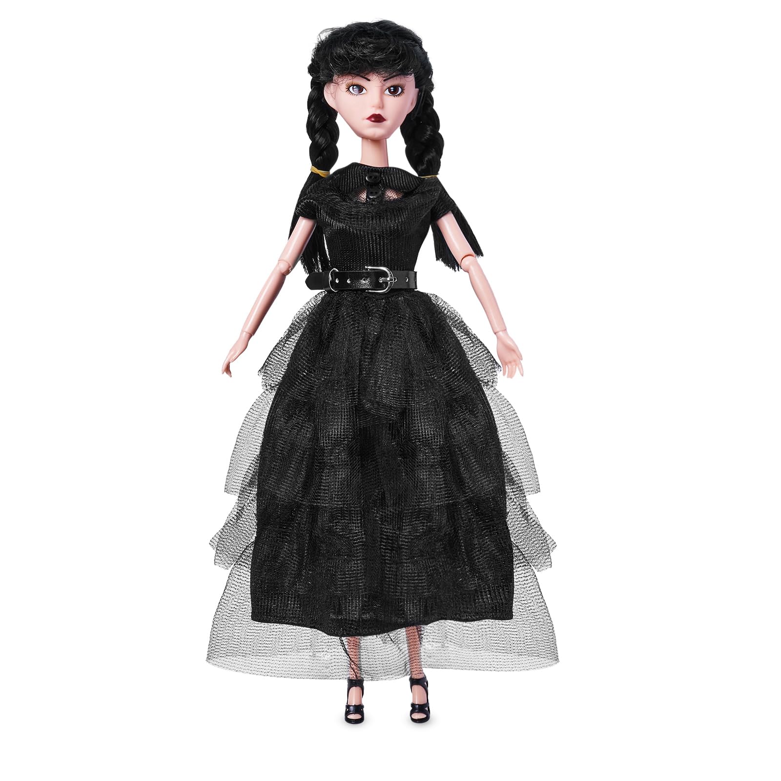 Dbywiub Fashion Dolls With Accessories, 11.5 Inch Girls Halloween Christmas Doll, Soft Body & Black Hair, Black Dress