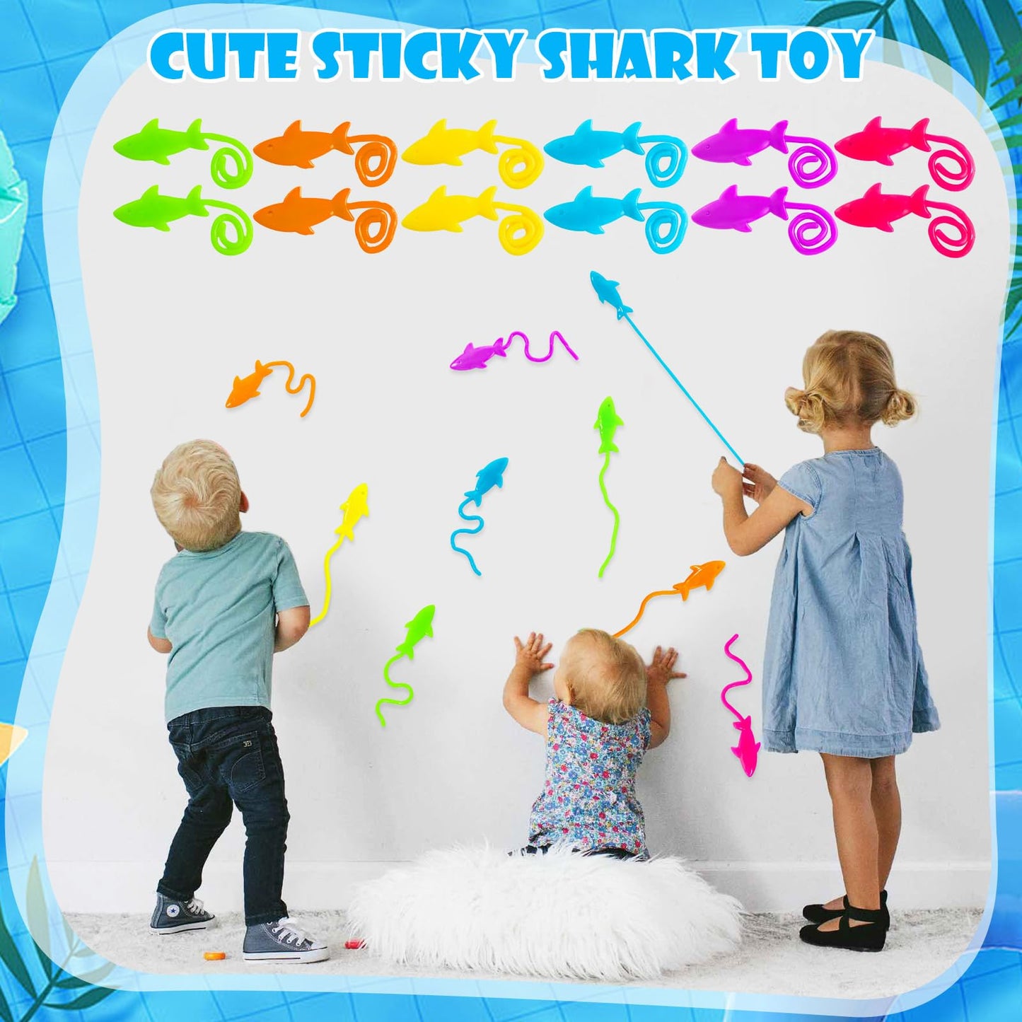 HLARTNET 10 PCS Sticky Shark Toys for Kids, Stretchy Shark Gifts Bulk, Ocean Under Sea Themed Favors Goodie Bags Stuffer, Classr