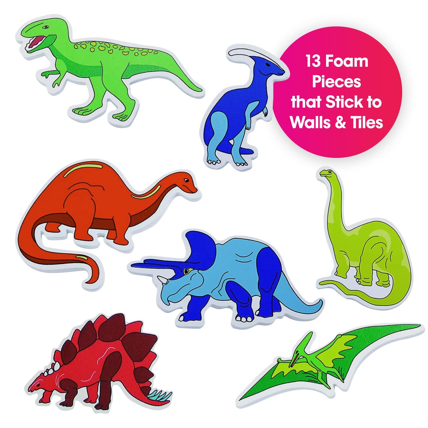 Edushape Foam Bath Toys Set - 12 Removable Dinosaurs for Toddlers - Imaginative Learning Activity Play Set
