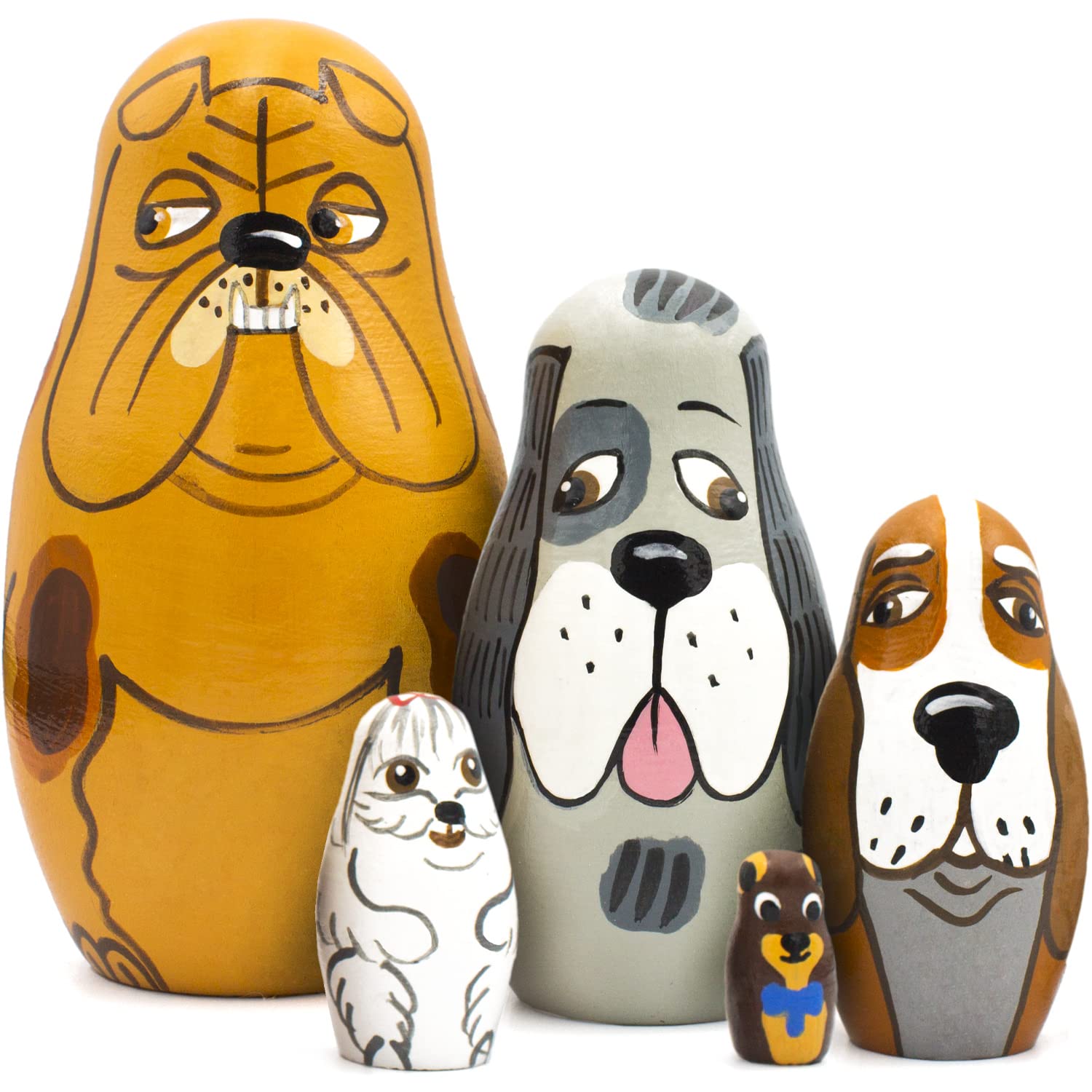 Aevvv Dog Nesting Dolls Set Of 5 Pcs - Matryoshka Doll With Dog Figurines
