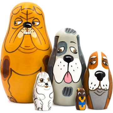 Aevvv Dog Nesting Dolls Set Of 5 Pcs - Matryoshka Doll With Dog Figurines