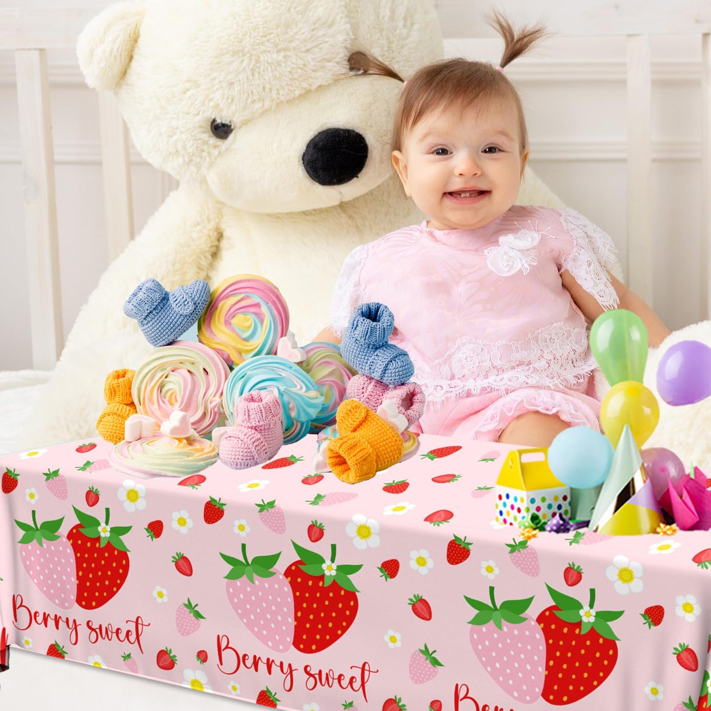 Dydamud Strawberry Tablecloth, Strawberry Birthday Decorations 3Pcs Strawberry Table Cloth Waterproof Plastic Berry Sweet One Ta