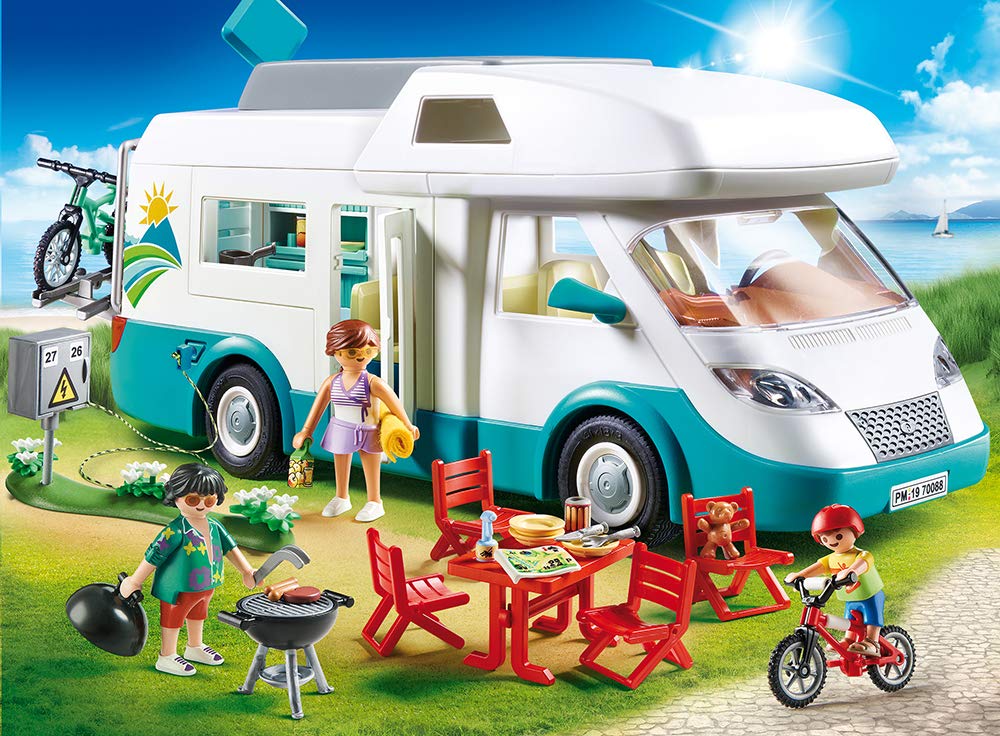 Playmobil Family Camper Vehicle Playset - Standard Size, Orange/Red, Model 70088, Plastic Material