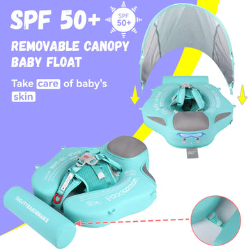 Genteaco Newest Mambobaby Baby Swim Float With Canopy Non-Inflatable Infant Pool Float With Tail 3-24 Months Avoid Flip Solid Sk