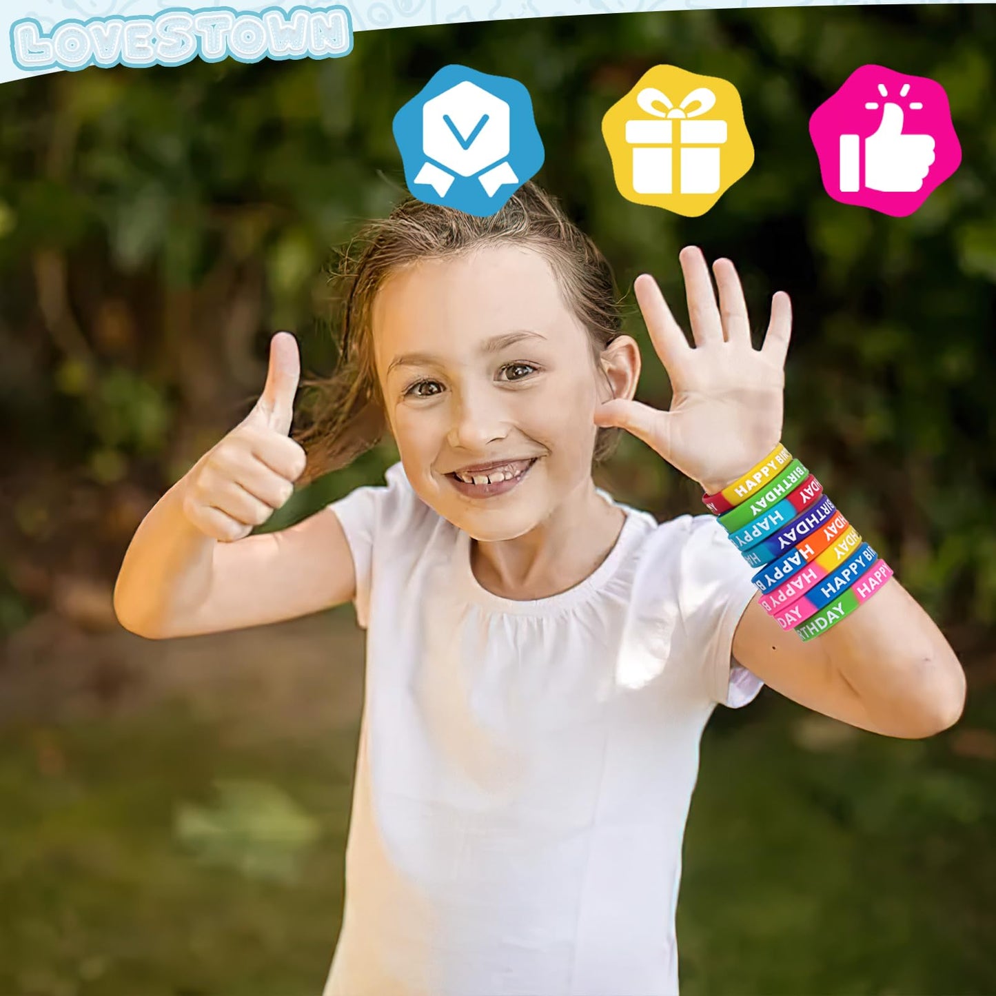 Lovestown Happy Birthday Rubber Bracelets For Kids Classroom, Silicone Stretch Wristbands For Birthday Party