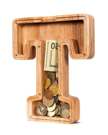 Summidate Wooden Letter Piggy Bank Piggy Bank For Boys And Girls Alphabet Money Bank Thanks Giving Gifts(Initial-T)