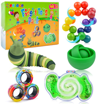 Cevioce 5Pcs Fidget Toys Adults Pack,Stocking Stuffers For Teens Boys Girls,Autism Sensory Toys With Fidget Spinner Slug Magnetic Rings,Squishy Fidget Toys Adhd Stress Relief,Party Favor For Kid-O