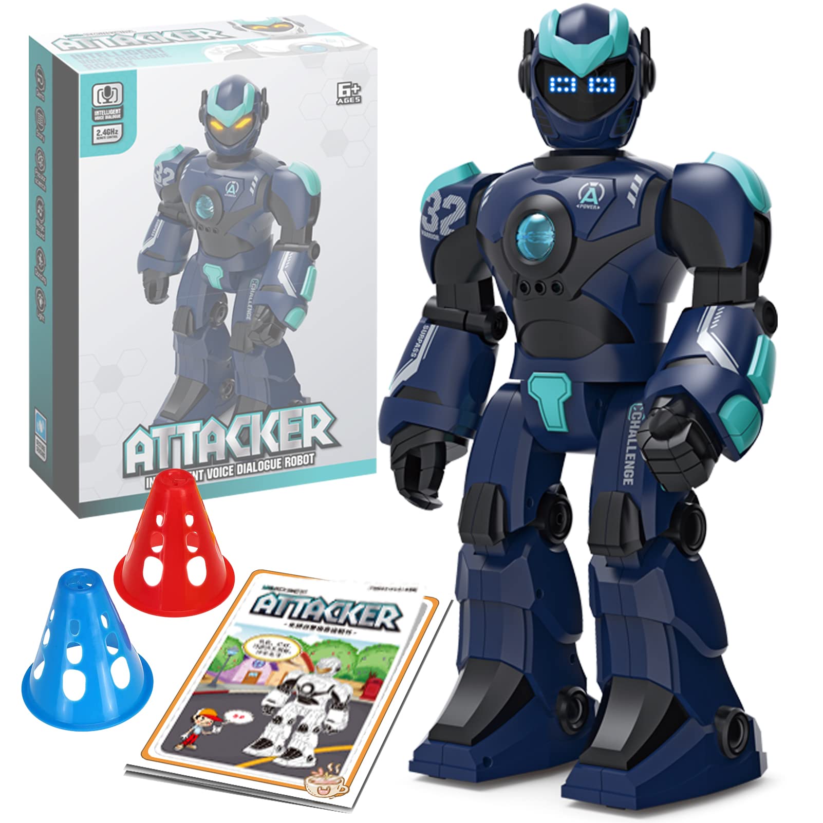 Robot Toys For Kids 6-8 With 10 Sports Cones, Smart Remote Control Robot Can Auto-Demo Dance Music Story Poem, Kids Toys For Boy