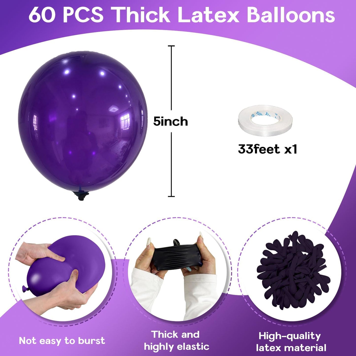 Jobkoo Purple Balloons 5 Inch, 60 Pcs Small Dark Purple Balloon Royal Purple Latex Balloons For Arch 5'' Mini Deep Purple Helium