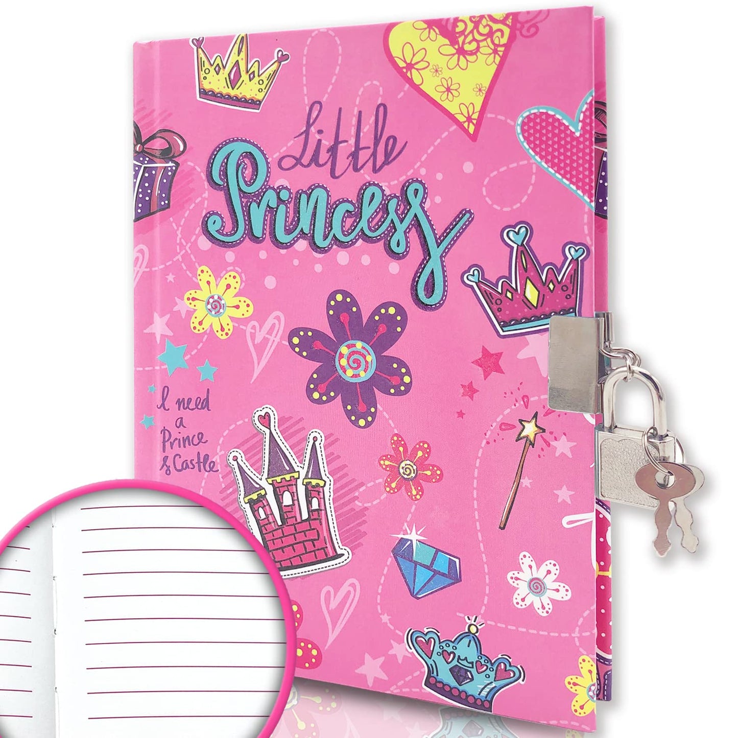 Ginmlyda Girls Diary With Lock For Kids, 7X5.25 Inches 160 Lined Pages Secret Pink Princess Notebook For Girls Journal With Lock For Kids Pre School Writing Drawing Cute Girls Gifts For Birthday