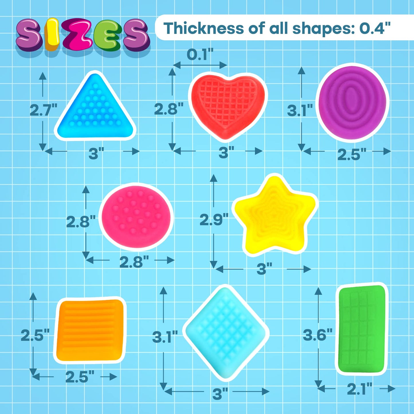 Shape Learning Sensory Toys For Toddlers - Textured Stress Relief Sensory Toys For Autistic Children, Pull And Stretch Tactile Toy, Calming Autism Toys For Boys And Girls Preschool Kids (8Pack)