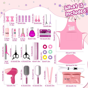 deAO Girls Beauty Salon Set, 32PCS Kids Beauty Salon Toy Kit,Pretend Play Hair Stylist Toy Kit with Hairdryer, Barber Costume Ap